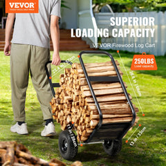 VEVOR Firewood Log Cart, 250 lbs Capacity, Outdoor and Indoor Wood Rack Storage Mover with PU Wheels & Waterproof