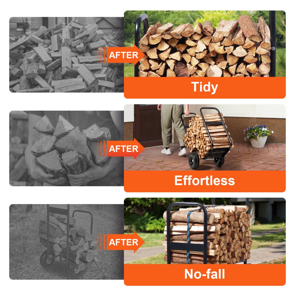VEVOR Firewood Log Cart, 250 lbs Capacity, Outdoor and Indoor Wood Rack Storage Mover with PU Wheels & Waterproof