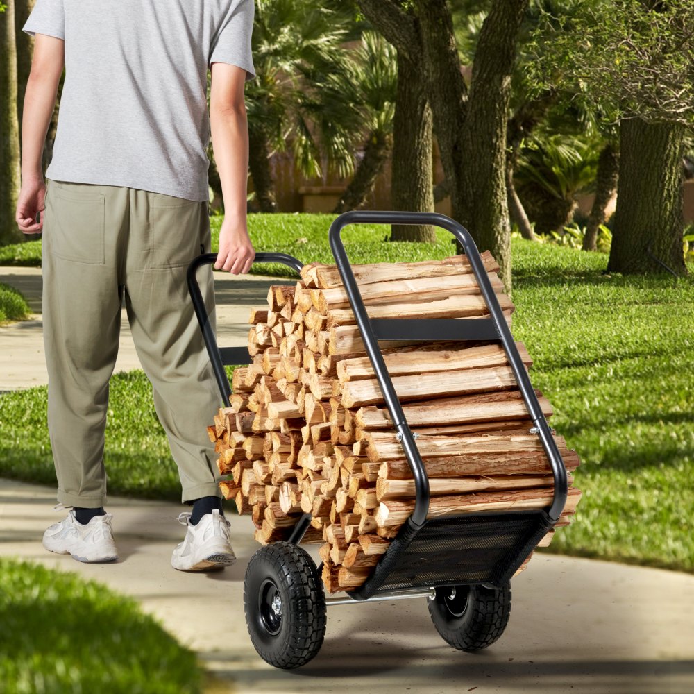 VEVOR Firewood Log Cart, 250 lbs Capacity, Outdoor and Indoor Wood Rack Storage Mover with PU Wheels & Waterproof