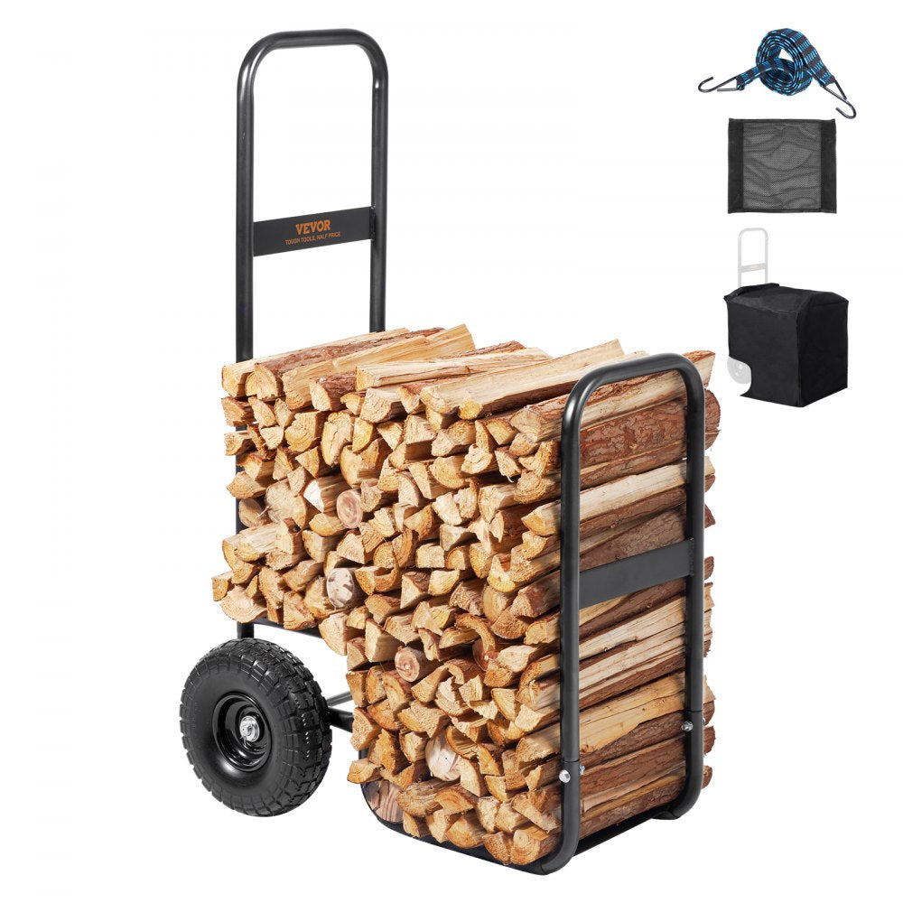 VEVOR Firewood Log Cart, 250 lbs Capacity, Outdoor and Indoor Wood Rack Storage Mover with PU Wheels & Waterproof