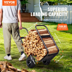 VEVOR Firewood Log Cart, 250 lbs Load Capacity, Outdoor and Indoor Wood Rack Storage Mover with Pneumatic Rubber