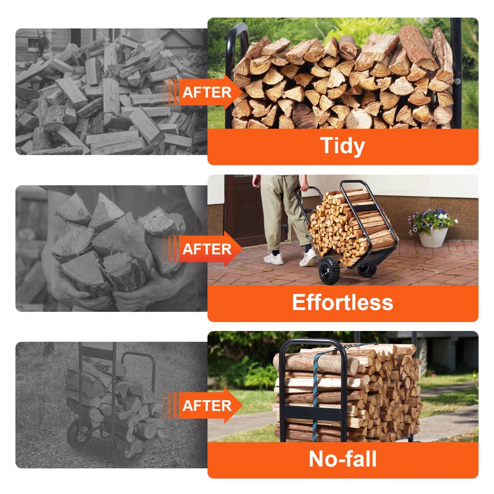 VEVOR Firewood Log Cart, 250 lbs Load Capacity, Outdoor and Indoor Wood Rack Storage Mover with Pneumatic Rubber