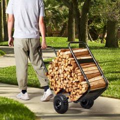 VEVOR Firewood Log Cart, 250 lbs Load Capacity, Outdoor and Indoor Wood Rack Storage Mover with Pneumatic Rubber