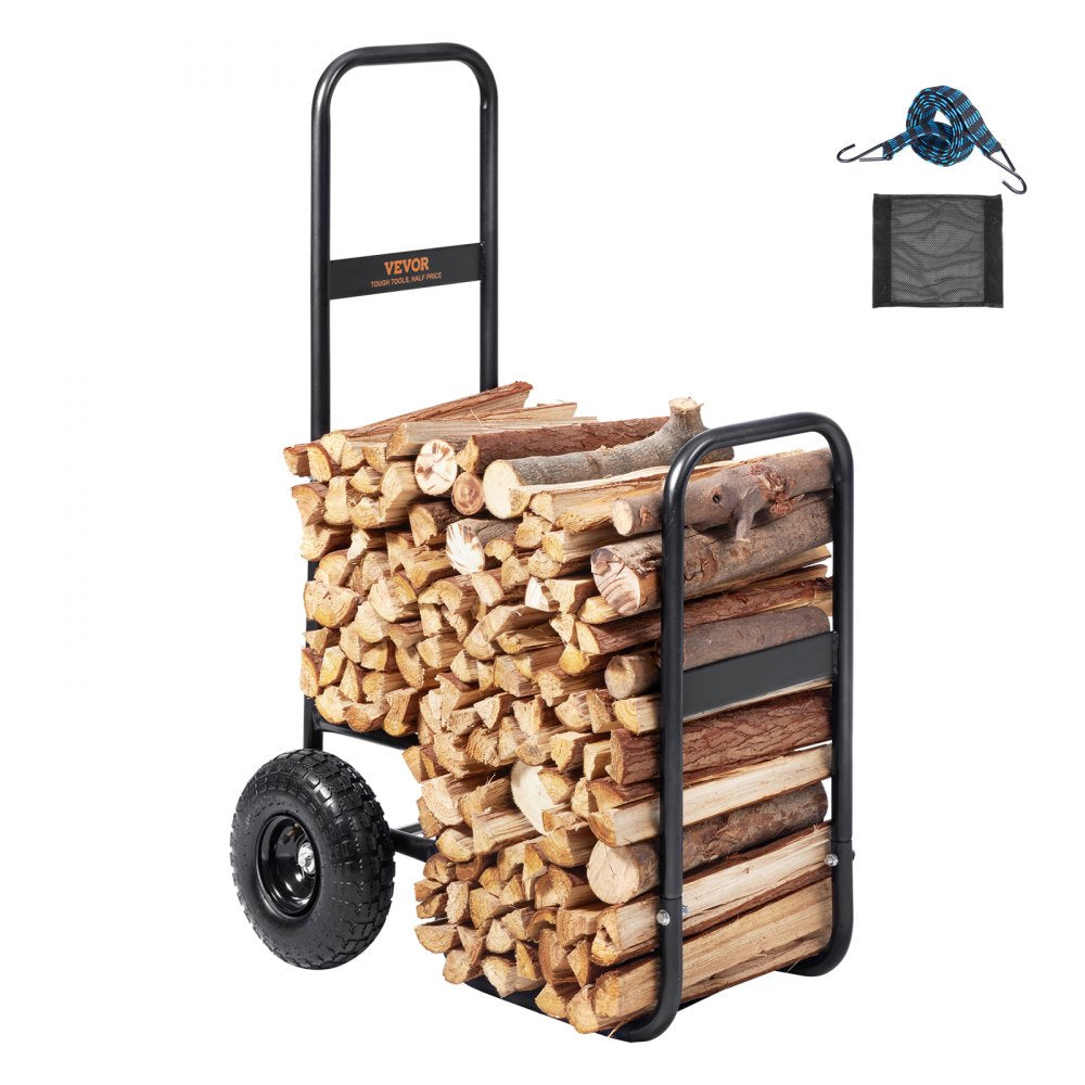 VEVOR Firewood Log Cart, 250 lbs Load Capacity, Outdoor and Indoor Wood Rack Storage Mover with Pneumatic Rubber