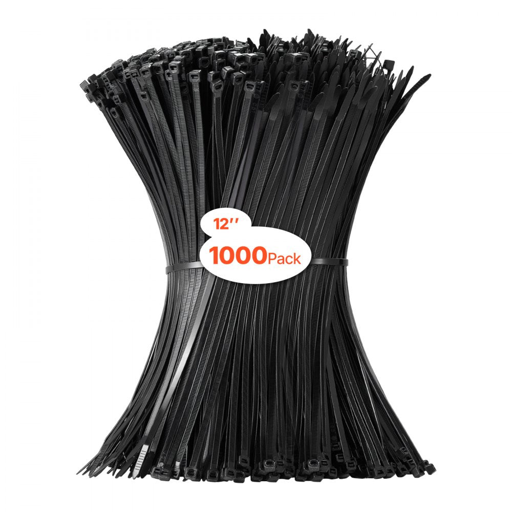 VEVOR 1000 Pack Cable Zip Ties, 12-inch Heavy Duty Cable Wire Ties with 50LBS High Tensile Strength, Multi-Purpose