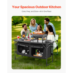 VEVOR Camping Kitchen Table, Folding Outdoor Cooking Table, 3 Adjustable Heights, Aluminum Lightweight Portable Cook
