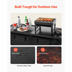 VEVOR Camping Kitchen Table, Folding Outdoor Cooking Table, 3 Adjustable Heights, Aluminum Lightweight Portable Cook