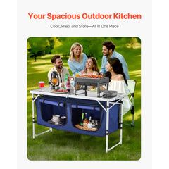 VEVOR Camping Kitchen Table, Folding Outdoor Cooking Table, 3 Adjustable Height, Aluminum Lightweight Portable Cook