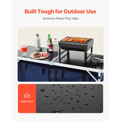 VEVOR Camping Kitchen Table, Folding Outdoor Cooking Table, 3 Adjustable Height, Aluminum Lightweight Portable Cook