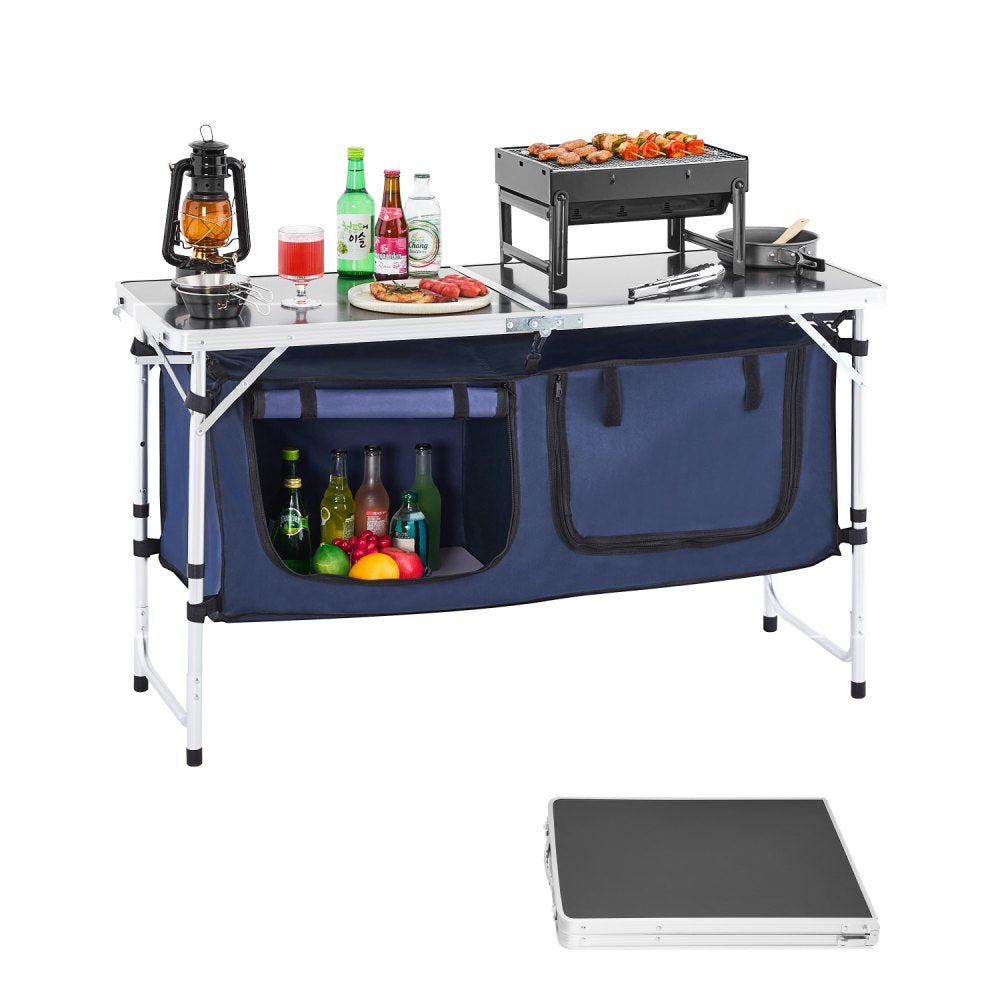 VEVOR Camping Kitchen Table, Folding Outdoor Cooking Table, 3 Adjustable Height, Aluminum Lightweight Portable Cook