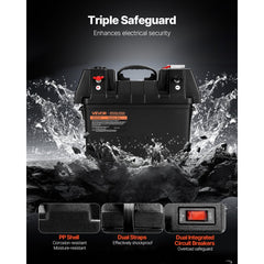 VEVOR Battery Box, Group 24/31 Trolling Motor Battery Box, 12V/24V Marine Batteries Case with PP Shell and Dual Straps