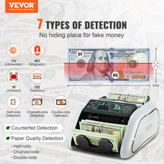 VEVOR Money Counter Machine, Bill Counter with UV, MG, IR and DD Counterfeit Detection, USD & EUR Cash Counting Machine