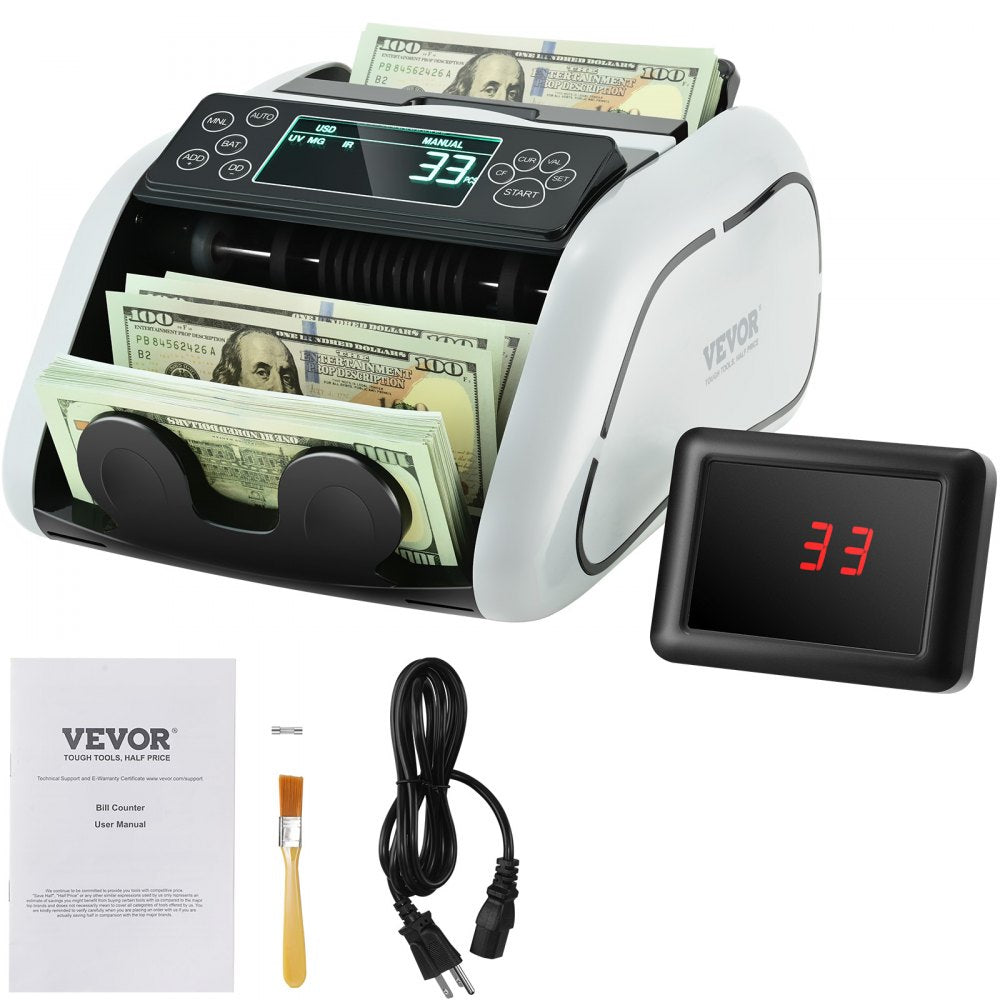 VEVOR Money Counter Machine, Bill Counter with UV, MG, IR and DD Counterfeit Detection, USD & EUR Cash Counting Machine