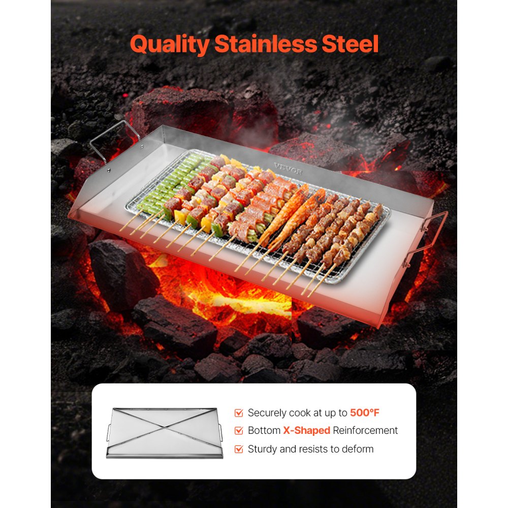 VEVOR Stainless Steel Griddle, 32x16 inch Universal Flat Top Rectangular Plate, Gas Grill Griddle for BBQ Grill