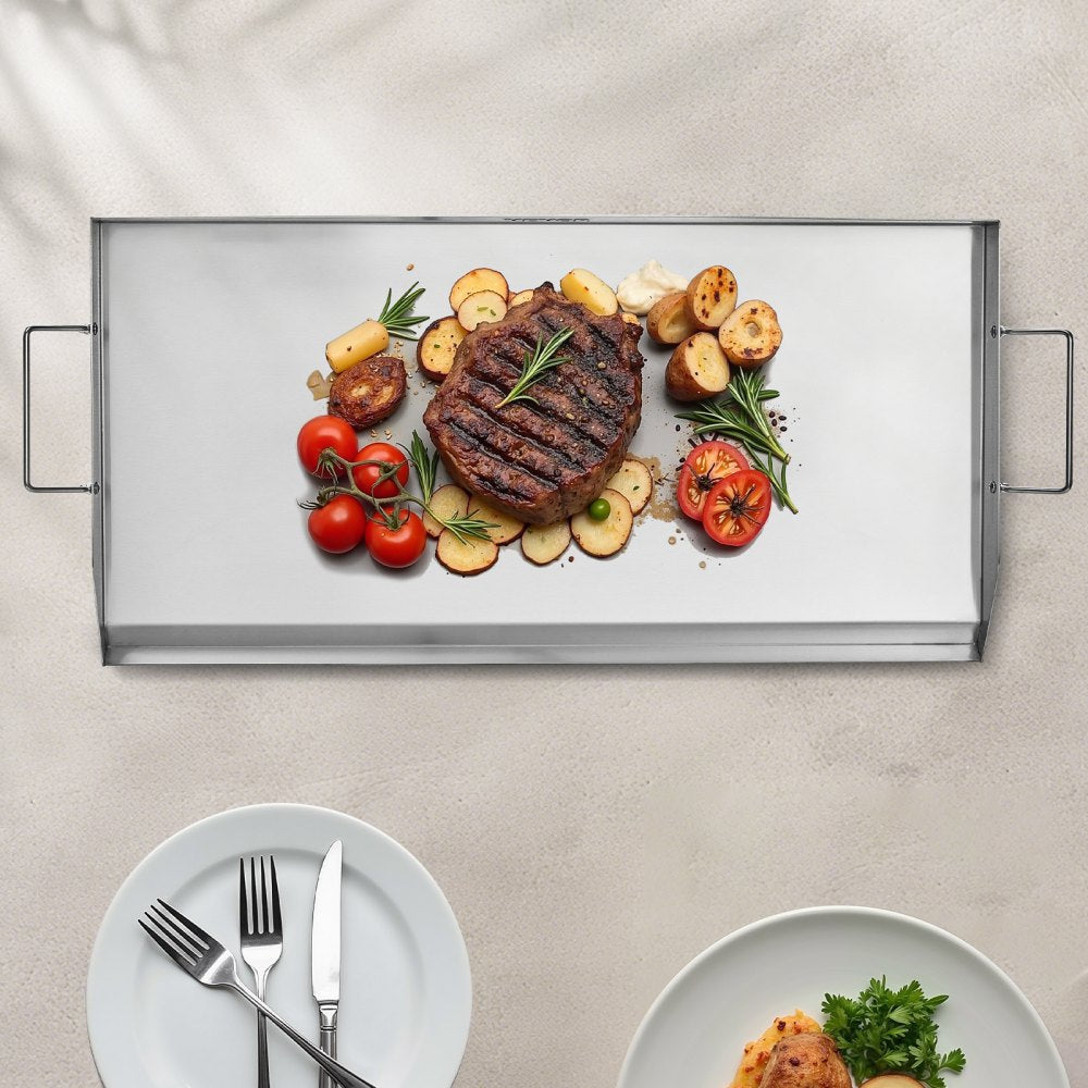 VEVOR Stainless Steel Griddle, 32x16 inch Universal Flat Top Rectangular Plate, Gas Grill Griddle for BBQ Grill