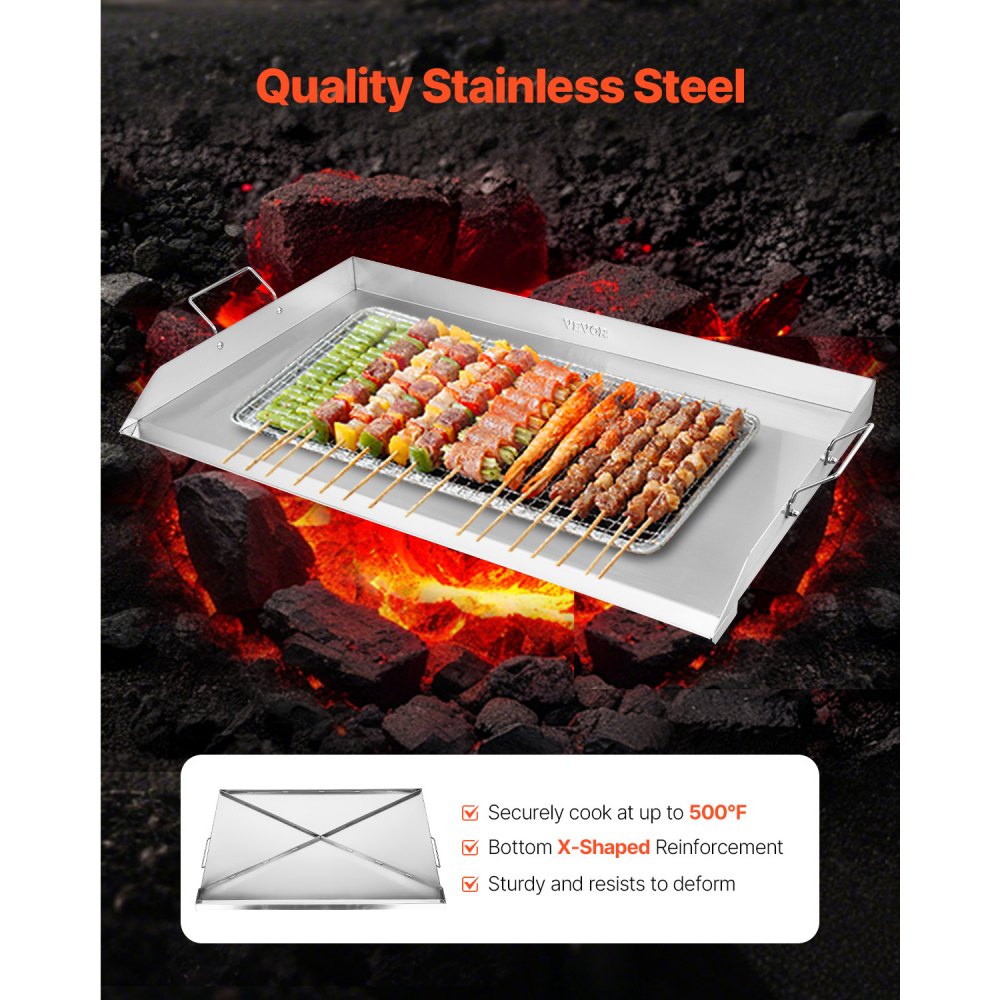 VEVOR Stainless Steel Griddle, 36x22 inch Universal Flat Top Rectangular Plate, Gas Grill Griddle for BBQ Grill