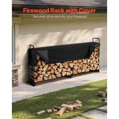 VEVOR Firewood Rack with Waterproof Cover, 101 x 14 x 46 in Outdoor Firewood Holder, 660lb Weight Capacity, 1/2 Cord