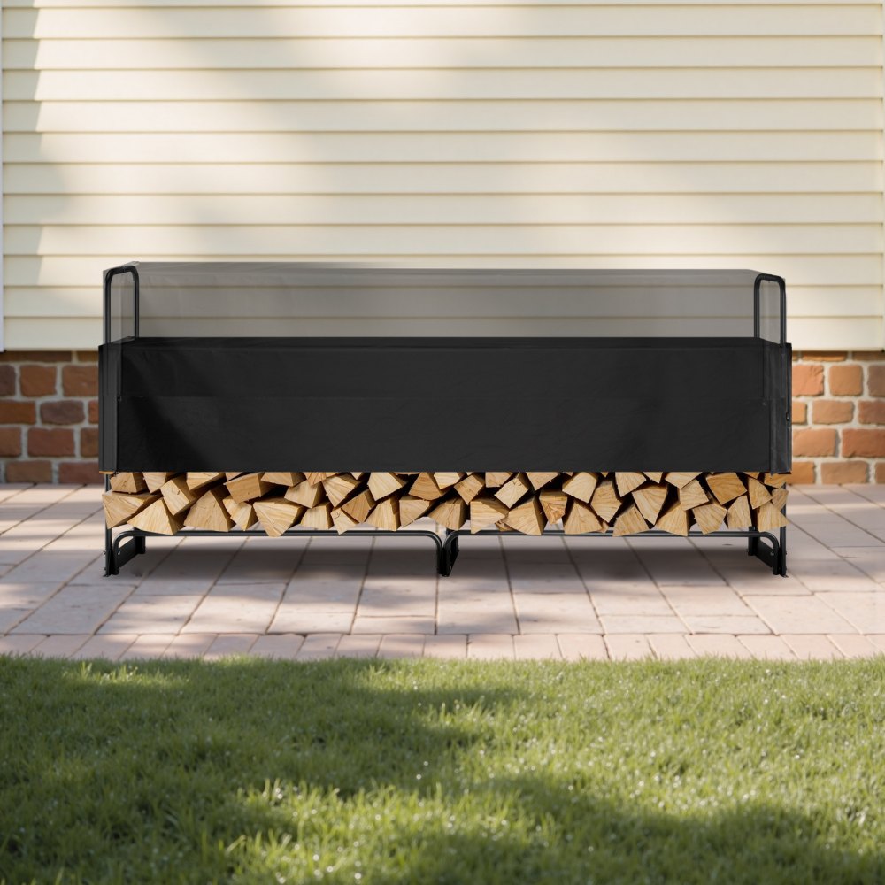 VEVOR Firewood Rack with Waterproof Cover, 101 x 14 x 46 in Outdoor Firewood Holder, 660lb Weight Capacity, 1/2 Cord