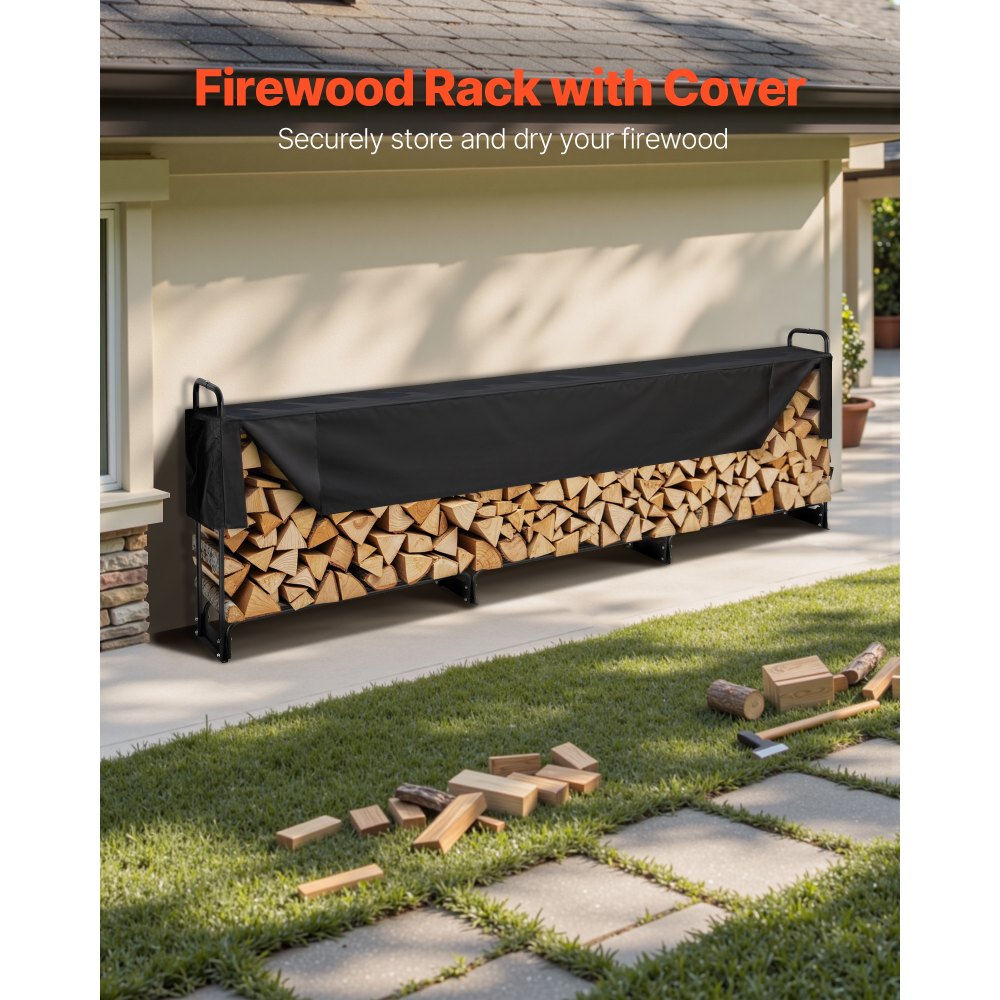 VEVOR Firewood Rack with Waterproof Cover, 150 x 14 x 46 in Outdoor Firewood Holder, 660lb Weight Capacity, 1/2 Cord