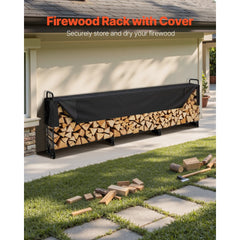 VEVOR Firewood Rack with Waterproof Cover, 150 x 14 x 46 in Outdoor Firewood Holder, 660lb Weight Capacity, 1/2 Cord