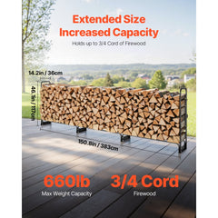 VEVOR Firewood Rack with Waterproof Cover, 150 x 14 x 46 in Outdoor Firewood Holder, 660lb Weight Capacity, 1/2 Cord