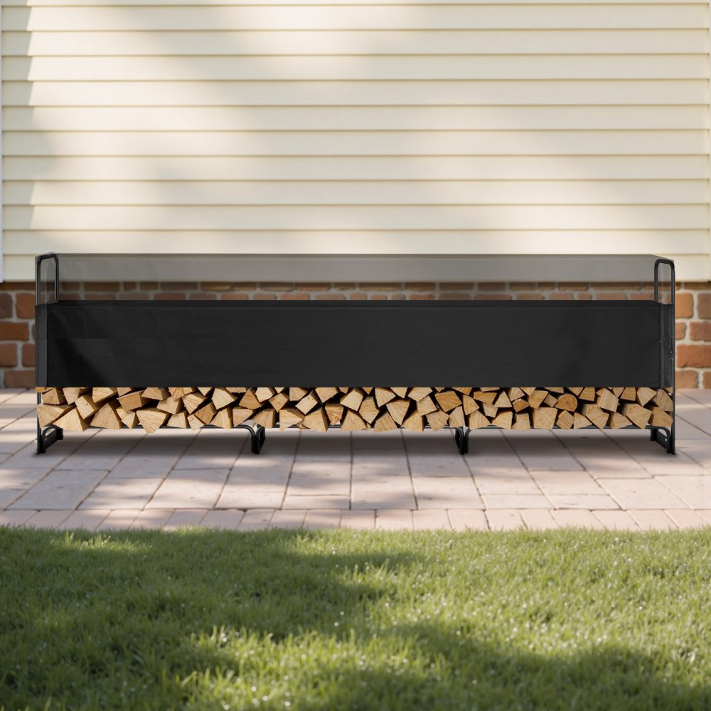 VEVOR Firewood Rack with Waterproof Cover, 150 x 14 x 46 in Outdoor Firewood Holder, 660lb Weight Capacity, 1/2 Cord