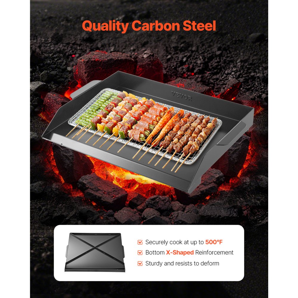 VEVOR Carbon Steel Griddle, 20x16 inch Universal Flat Top Rectangular Plate, Gas Grill Griddle for BBQ Grill