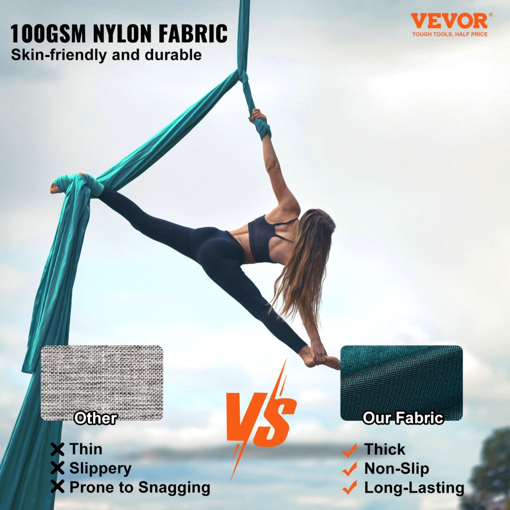 VEVOR Aerial Silk & Yoga Swing, 11 Yards, Aerial Yoga Hammock Kit with 100gsm Nylon Fabric, Full Rigging Hardware &