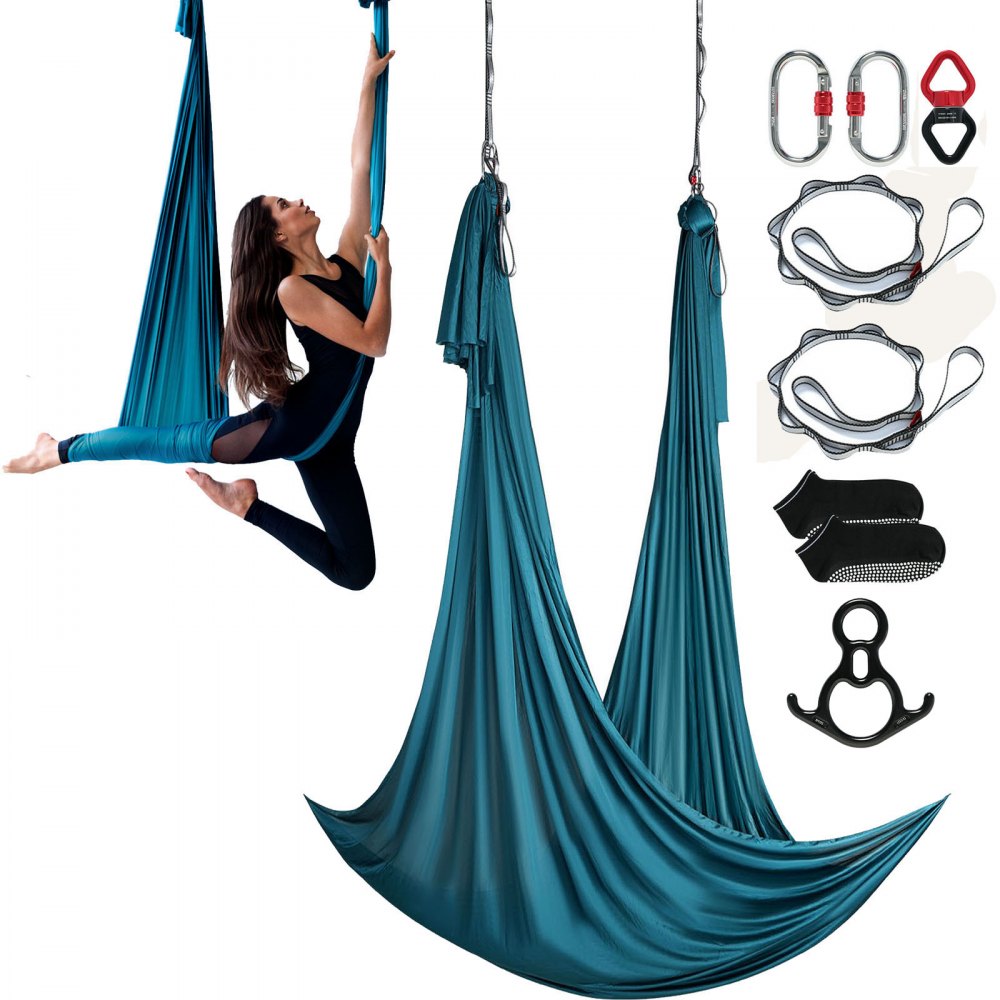 VEVOR Aerial Silk & Yoga Swing, 11 Yards, Aerial Yoga Hammock Kit with 100gsm Nylon Fabric, Full Rigging Hardware &