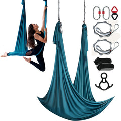 VEVOR Aerial Silk & Yoga Swing, 11 Yards, Aerial Yoga Hammock Kit with 100gsm Nylon Fabric, Full Rigging Hardware &