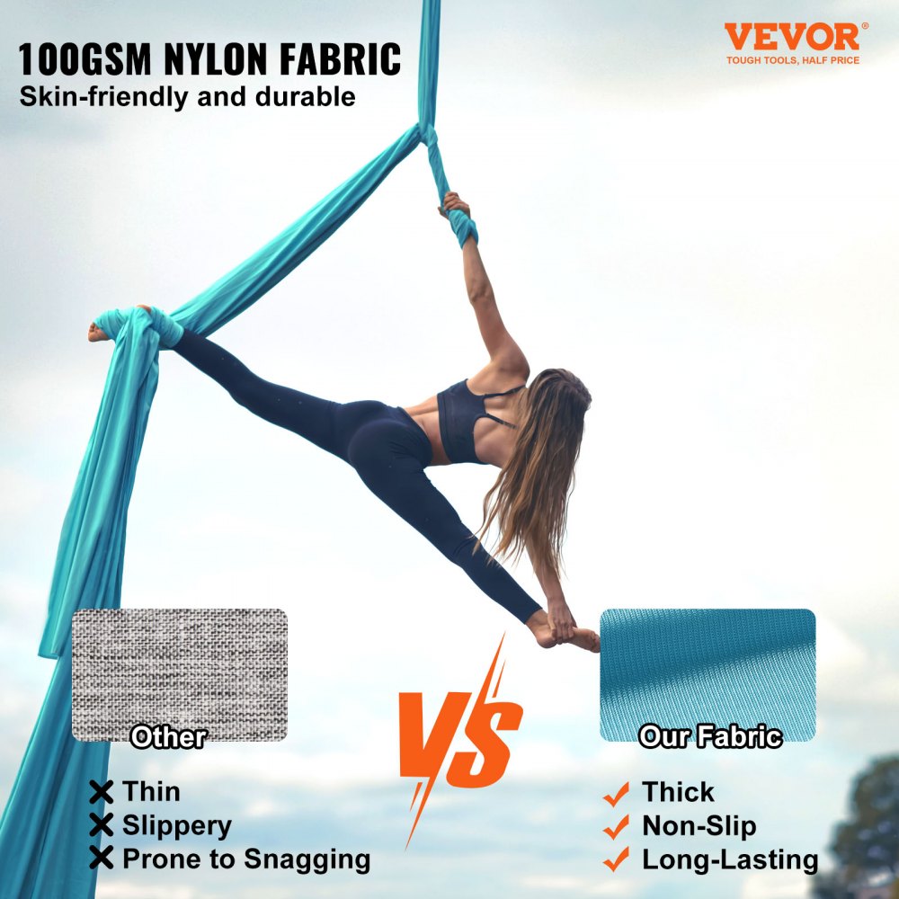 VEVOR Aerial Silk & Yoga Swing, 11 Yards, Aerial Yoga Hammock Kit with 100gsm Nylon Fabric, Full Rigging Hardware &