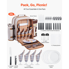 VEVOR Picnic Backpack, Beach Picnic Backpack Bag for 4 Person with Insulated Cooler Compartment, Detachable Bottle/Wine