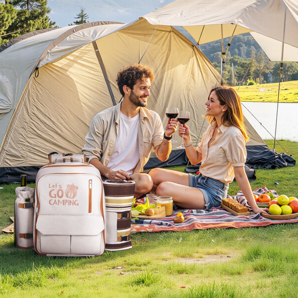 VEVOR Picnic Backpack, Beach Picnic Backpack Bag for 4 Person with Insulated Cooler Compartment, Detachable Bottle/Wine