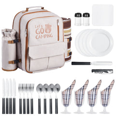 VEVOR Picnic Backpack, Beach Picnic Backpack Bag for 4 Person with Insulated Cooler Compartment, Detachable Bottle/Wine