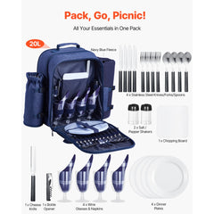 VEVOR Picnic Backpack, Beach Picnic Backpack Bag for 4 Person with Insulated Cooler Compartment, Detachable Bottle/Wine
