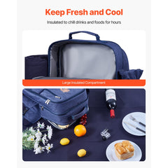 VEVOR Picnic Backpack, Beach Picnic Backpack Bag for 4 Person with Insulated Cooler Compartment, Detachable Bottle/Wine