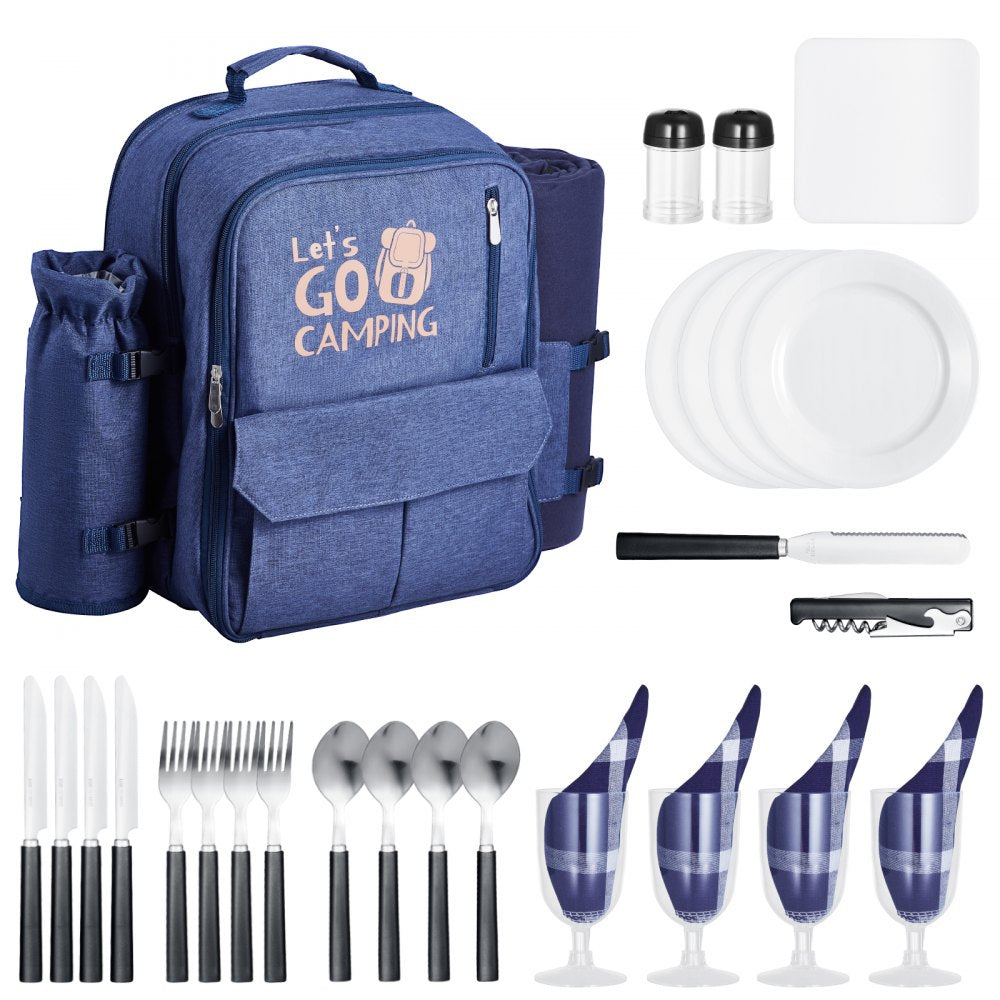 VEVOR Picnic Backpack, Beach Picnic Backpack Bag for 4 Person with Insulated Cooler Compartment, Detachable Bottle/Wine
