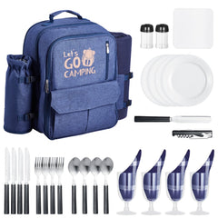 VEVOR Picnic Backpack, Beach Picnic Backpack Bag for 4 Person with Insulated Cooler Compartment, Detachable Bottle/Wine