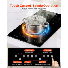 VEVOR Induction Cooktop 12in 2 Burners Built-in Electric Stove 110V 1800W, Low-Power Continuous Heating, Countertop
