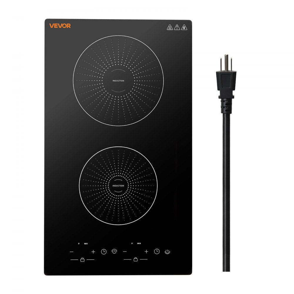 VEVOR Induction Cooktop 12in 2 Burners Built-in Electric Stove 110V 1800W, Low-Power Continuous Heating, Countertop