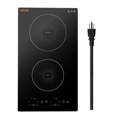 VEVOR Induction Cooktop 12in 2 Burners Built-in Electric Stove 110V 1800W, Low-Power Continuous Heating, Countertop