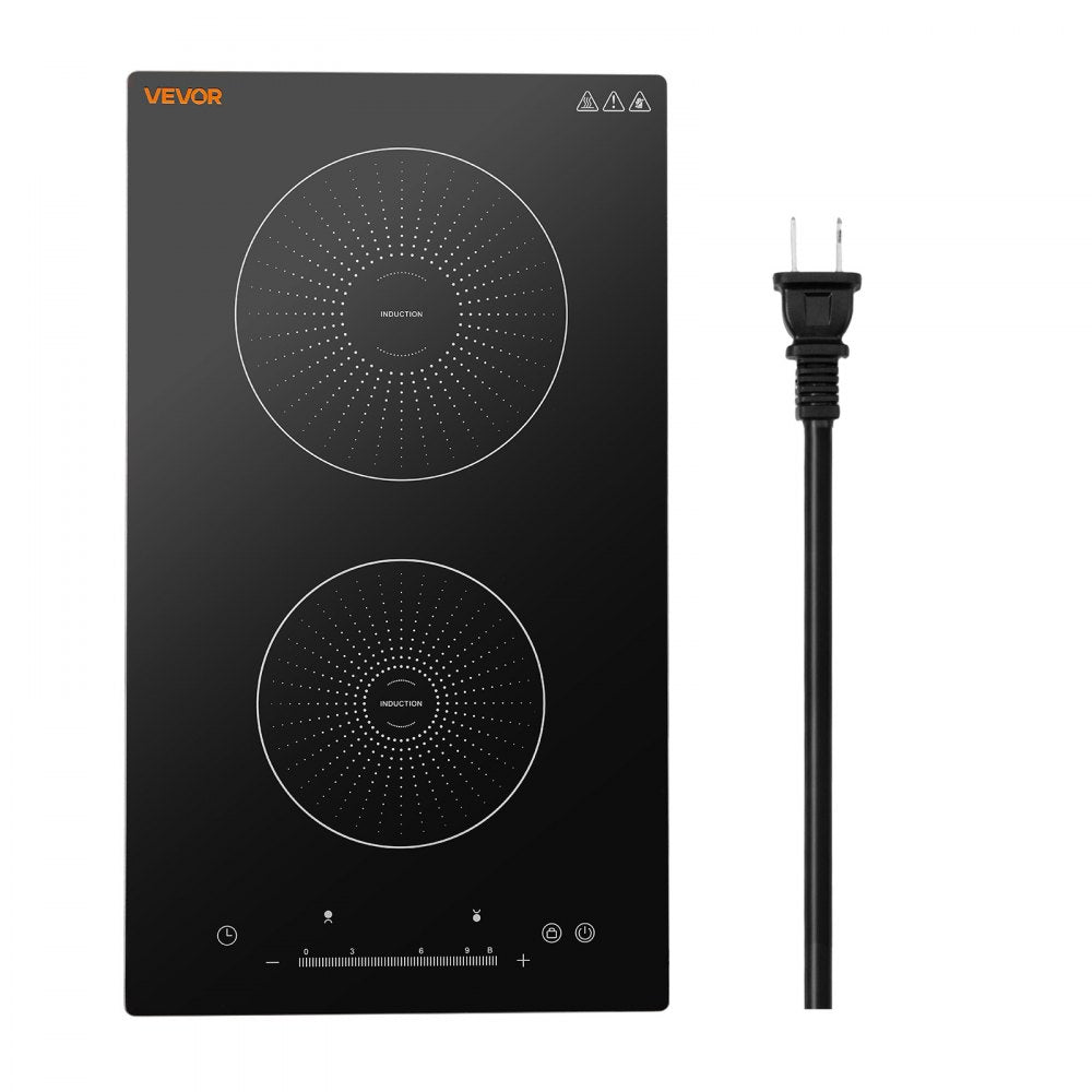 VEVOR Induction Cooktop 12in 2 Burners Built-in Electric Stove 110V 1800W, Low-Power Continuous Heating, Countertop