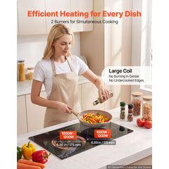 VEVOR Induction Cooktop 24inch 2 Burners Built-in Electric Stove 110V 1800W, Low-Power Continuous Heating, Induction