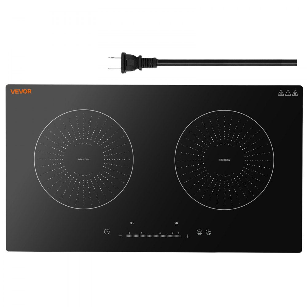 VEVOR Induction Cooktop 24inch 2 Burners Built-in Electric Stove 110V 1800W, Low-Power Continuous Heating, Induction