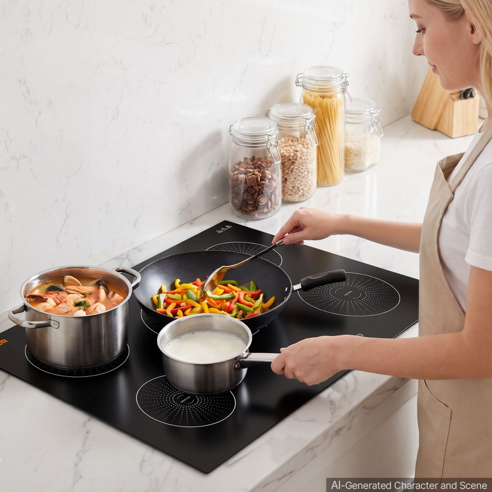 VEVOR Induction Cooktop 30in 5 Burners Built-in Electric Stove 220V 9200W, Low-Power Continuous Heating, Induction