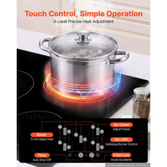VEVOR Induction Cooktop 30in 5 Burners Built-in Electric Stove 220V 9200W, Low-Power Continuous Heating, Induction