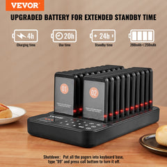 VEVOR Restaurant Pager System, Wireless 400m Long Range Lineup Waiting Queue Signal, Guest Customer Calling Beepers