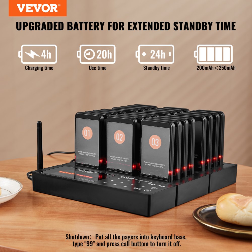 VEVOR Restaurant Pager System, Wireless 400m Long Range Lineup Waiting Queue Signal, Guest Customer Calling Beepers