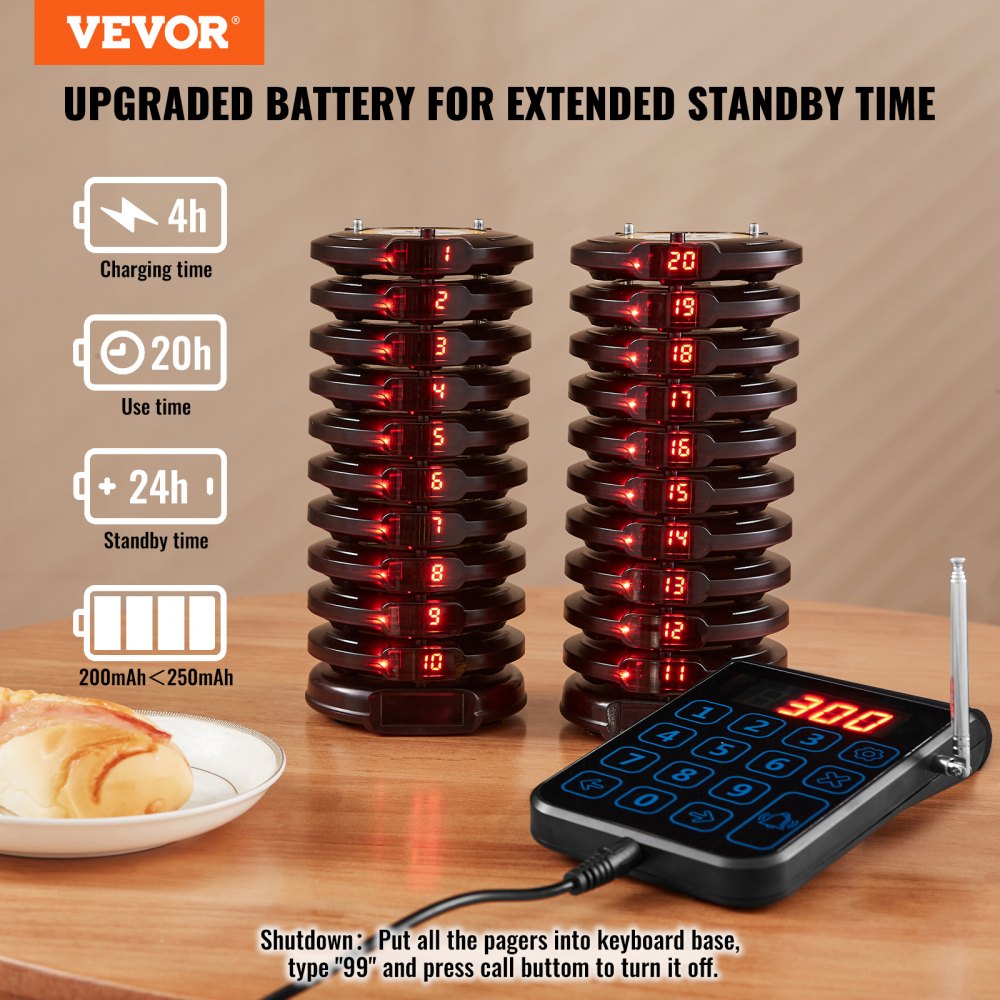 VEVOR Restaurant Pager System, Wireless 500m Long Range Lineup Waiting Queue Signal, Guest Customer Calling Beepers