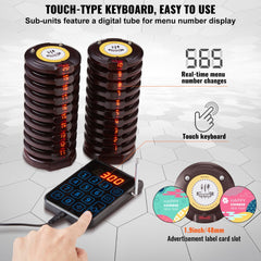 VEVOR Restaurant Pager System, Wireless 500m Long Range Lineup Waiting Queue Signal, Guest Customer Calling Beepers